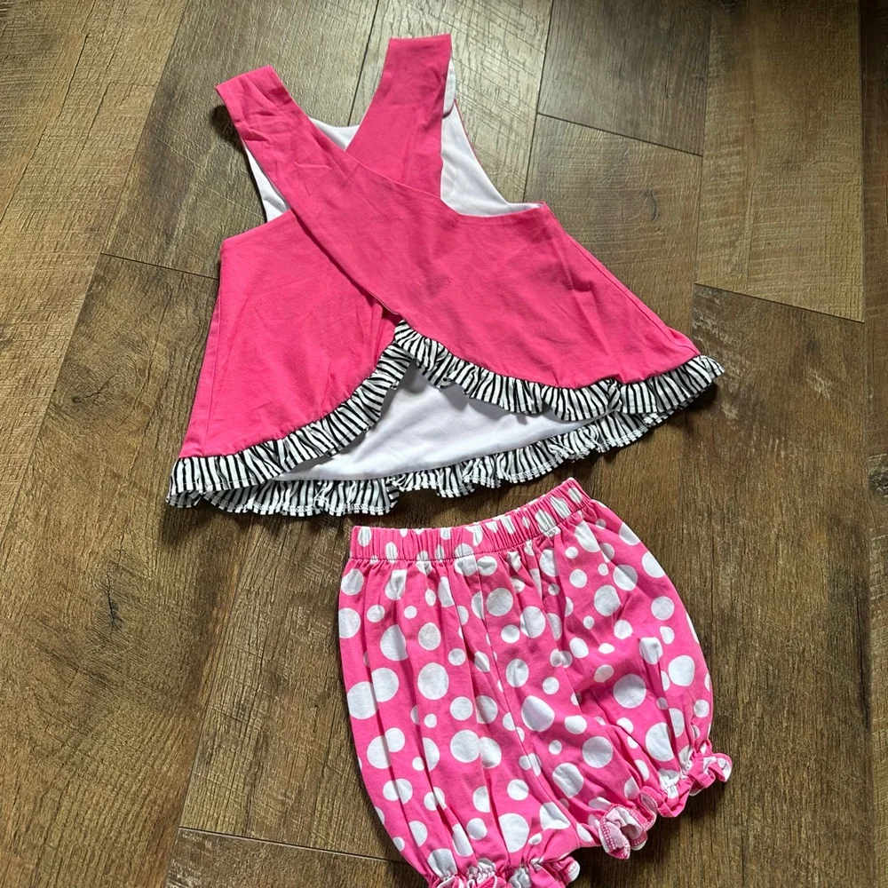 Girls Banana Split Matching Set 18 Months Pink White Polka Dot Mickey Disney